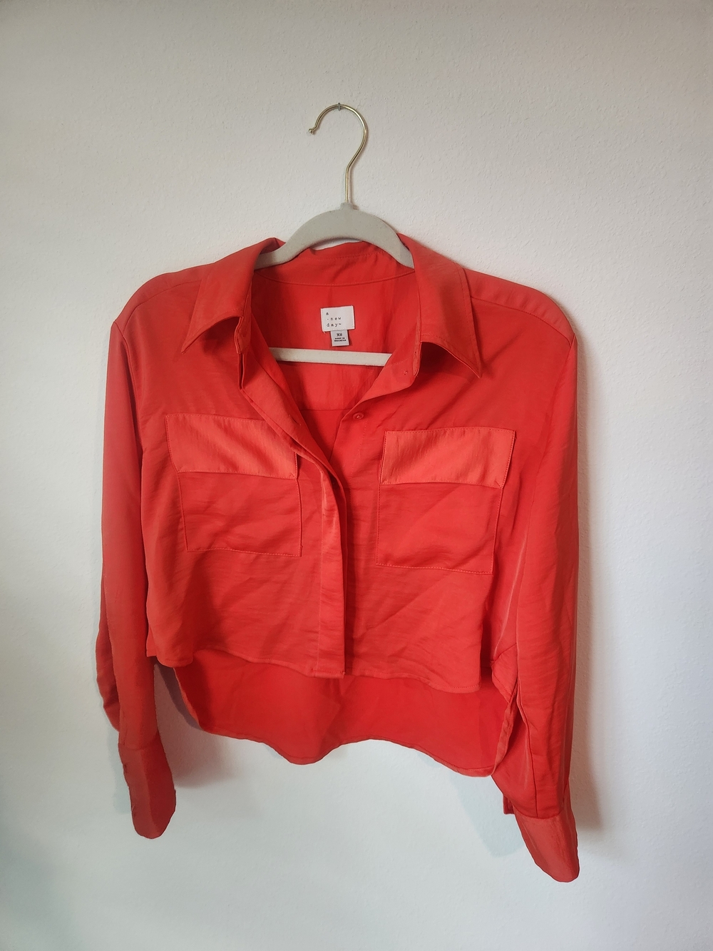A New Day Red Cropped Button-Front Shirt